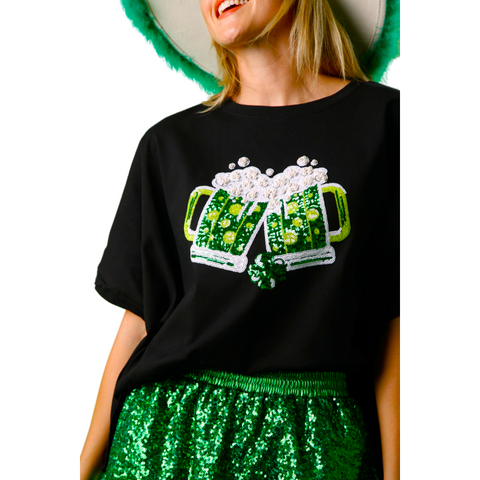St. Patrick's Sequin Cheers Black Top (Each)