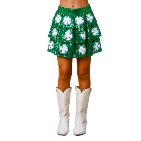 St. Patrick's Sequin Clovers Tiered Green Skirt (Each)
