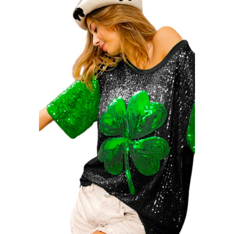 St. Patrick's Sequin Clover Patch Half Sleeve Top (Each)