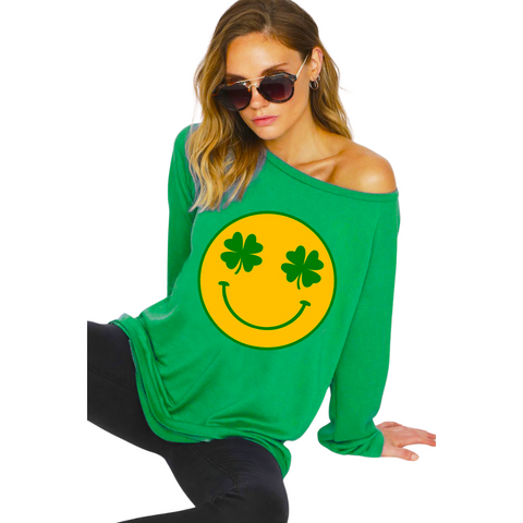 St. Patrick's Smile Face with Clover Graphic Long Sleeve Top (Each)