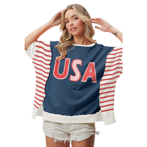 USA Stripe Color Blocked Short Sleeve Pullover (Each)