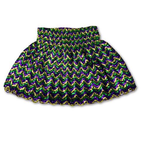 Purple, Green and Gold Zig Zag Mardi Gras Sequin Skirt ( Each)