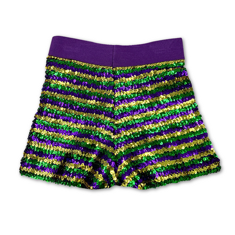 Purple, Green and Gold Mardi Gras Narrow Stripe Sequin Shorts  (Each)