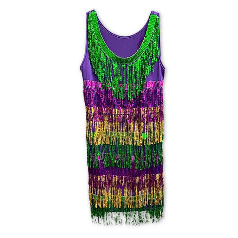 Purple, Green and Gold Sequin Fringe Mardi Gras Dress (Each)