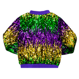 Purple, Green, and Gold Mardi Gras Ombre Sequin Bomber Jacket (Each)