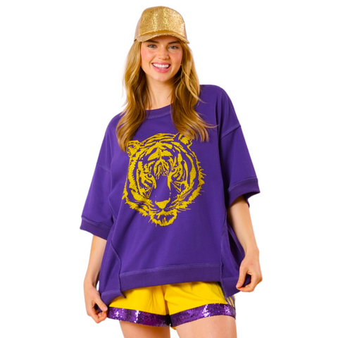 Purple and Gold Tiger Head Sequin Top (Each)