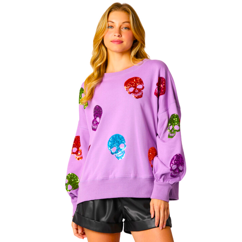 Light Purple Halloween Sequin Skeleton Sweatshirt (Each)