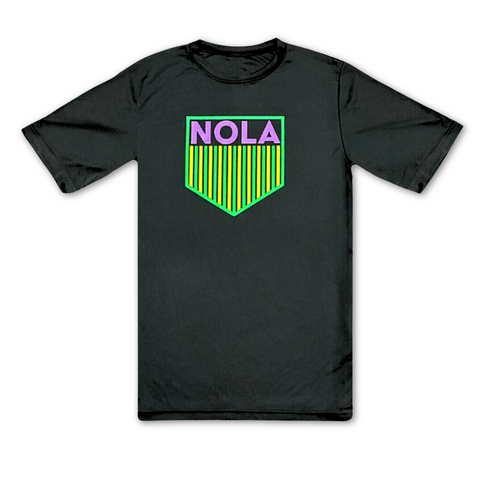 Men's Black Nola Mardi Gras Shield Dry Fit T-Shirt (Each)