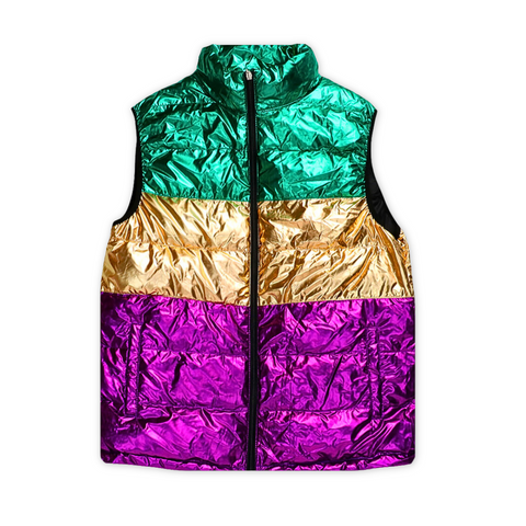 Mardi Gras Color Block Puffer Vest - One Size (Each)