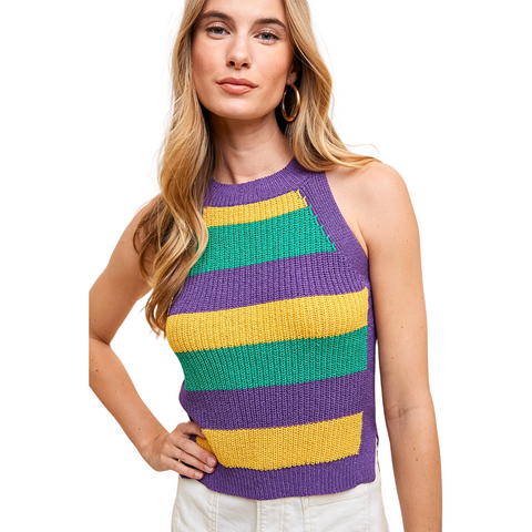 Mardi Gras Striped Halter Neck Sweater Tank (Each)