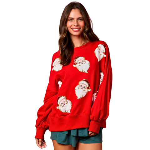 Red Christmas Santa Sequin & Fur Sweatshirt (Each)