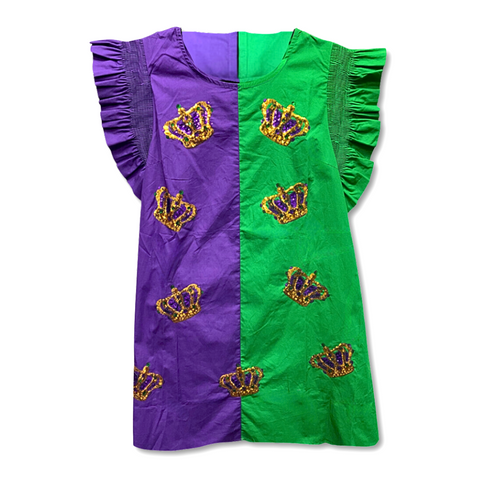 Mardi Gras Sequin Crown Color Block Shift Dress (Each)