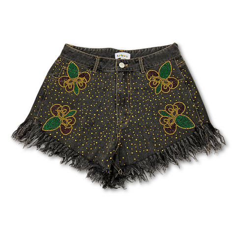 Black Mardi gras Fleur De Lis Shorts (Each)