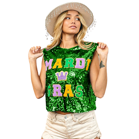 Green MARDI GRAS Sequin Sleeveless Top (Each)