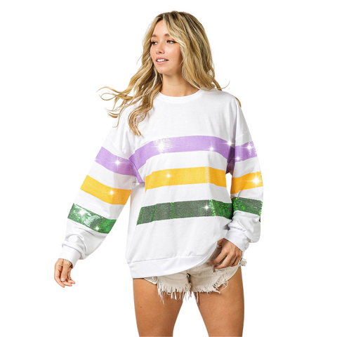 White Mardi Gras Stripe Pullover (Each)