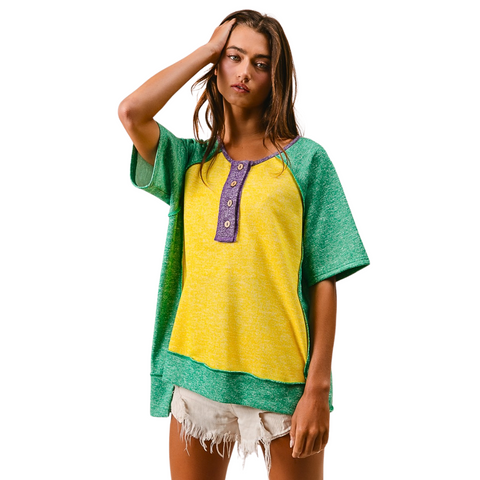 Mardi Gras Color Block Buttoned Top (Each)