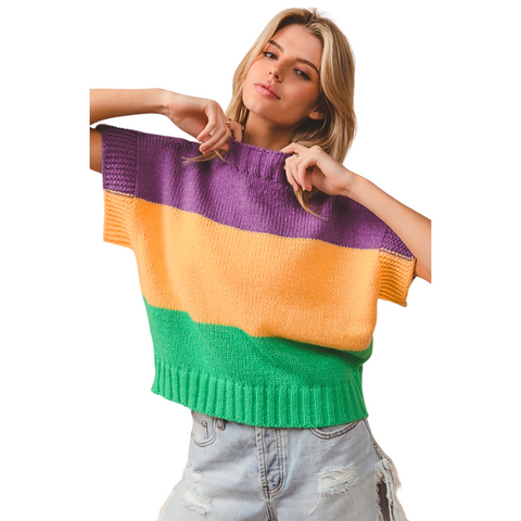 Mardi Gras Color Block Drop Shoulder Sweater (Each)