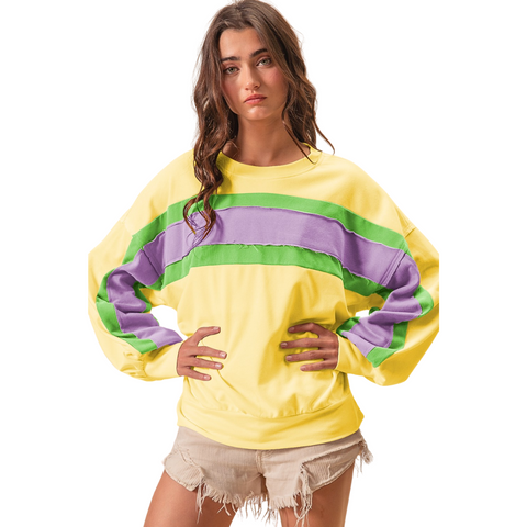 Lemon Mardi Gras Color Block Cut Edge Pullover (Each)