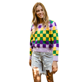 Lavender Mardi Gras Checker Sweater (Each)