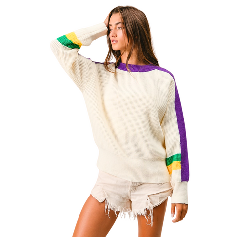 Cream Mardi Gras Color Block Sweater (Each)