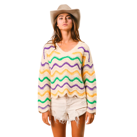 Cream Madri Gras Wavy Stripe Sweater (Each)