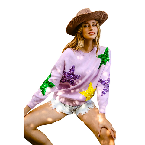 Sequin Star Sweater in Lavender (Each)