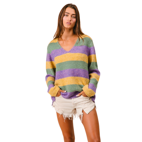 Mardi Gras Stripe V-Neck Sweater (Each)