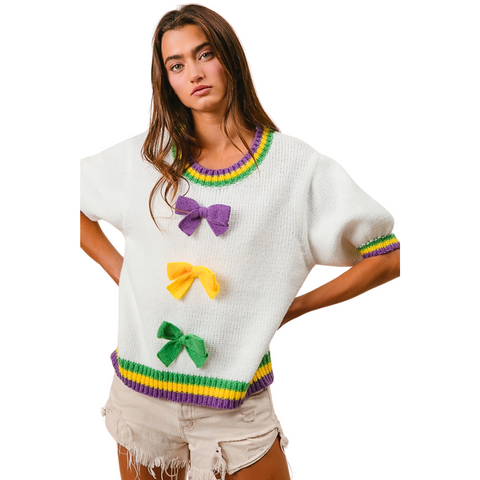 Mardi Gras Stripe V-Neck Sweater (Each)