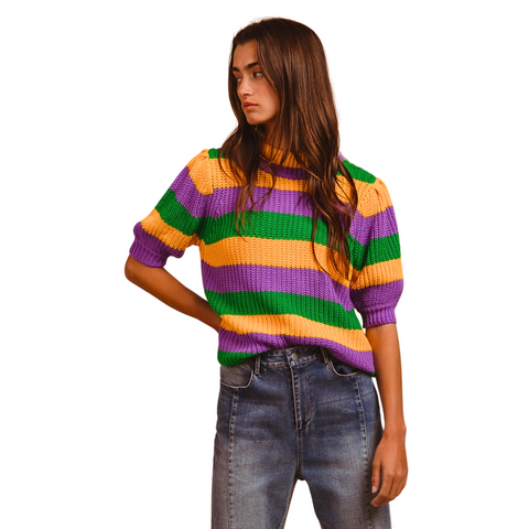 Mardi Gras Stripe Half Sleeve Sweater (Each)