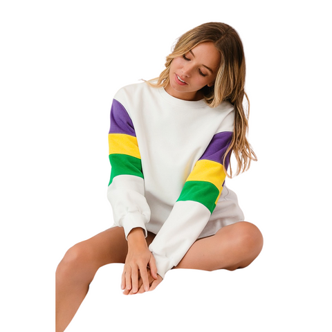 Mardi Gras Color Block Sleeve Sweatshirt (Each)