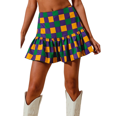 Mardi Gras Checkered Mini Skirt (Each)