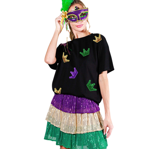 Black Mardi Gras Sequin Crown Top (Each)