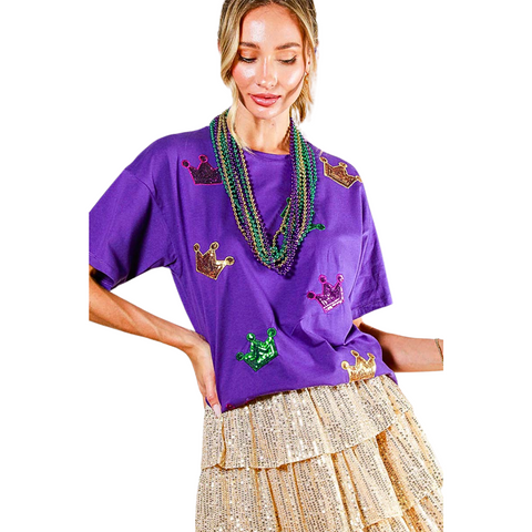 Purple Mardi Gras Sequin Crown Top (Each)