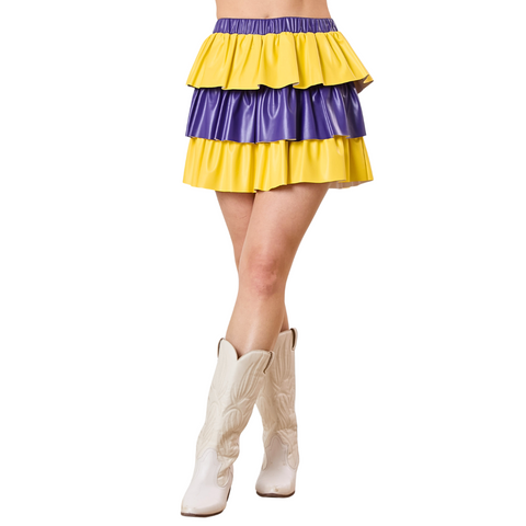 Purple & Yellow Faux Leather Mini Skirt (Each)