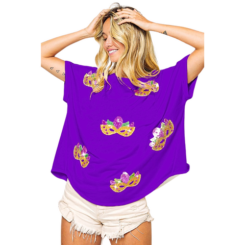 Purple Mardi Gras Mask Sequin Top (Each)