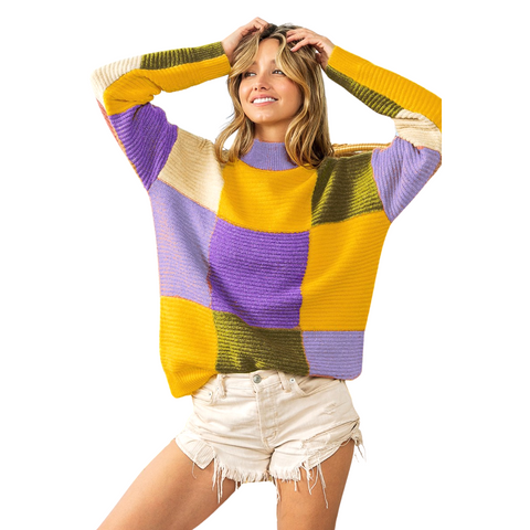 Mardi Gras Color Block Mock Neck Sweater (Each)