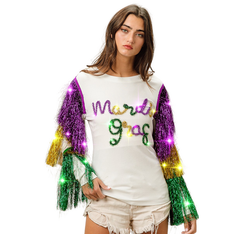 Off White Mardi Gras Tinsel Fringe Top (Each)