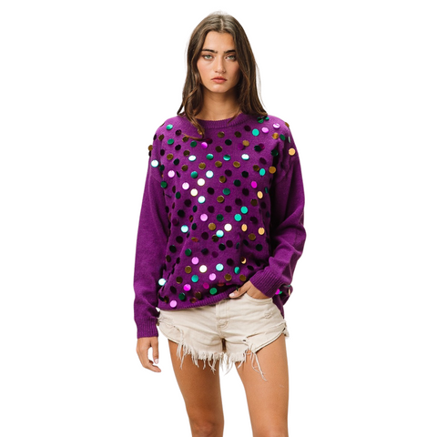 Purple Mardi Gras Spangled Sweater (Each)