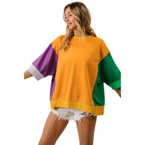 Mardi Gras Color Block Side Slit Shirt (Each)