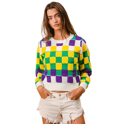 Ivory Mardi Gras Checker Sweater (Each)