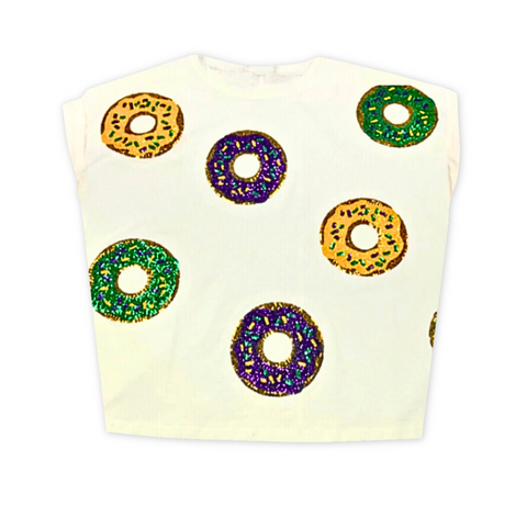 Off White Mardi Gras Sequin Donut Shirt (Each)