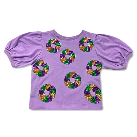 Purple French Terry Mardi Gras Sequin King Cake Top (Each)