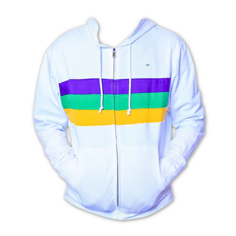 Adult White Mardi Gras Striped Zip Up Hoodie (Each)