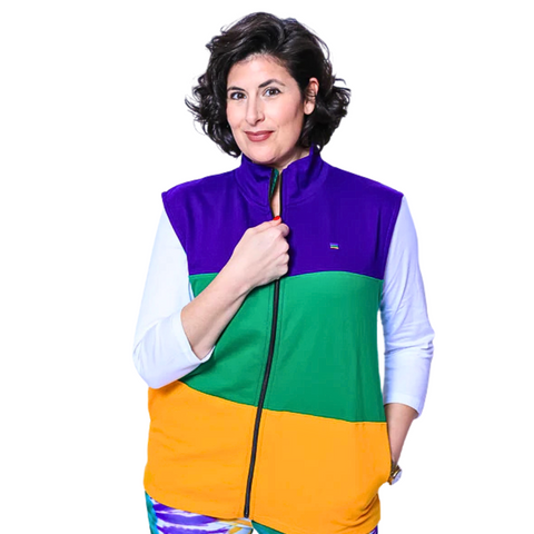 Adult Mardi Gras Color Block Zip Up Vest (Each)