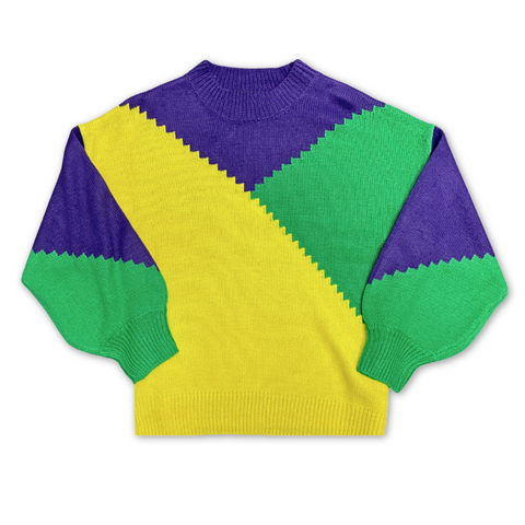 Mardi Gras Color Block Zig Zag Sweater (Each)