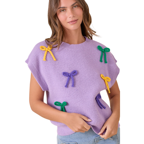 Purple Mardi Gras Bow Sleeveless Sweater (Each)