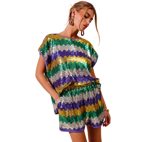 Mardi Gras Wavy Sequin Dolman Top (Each)