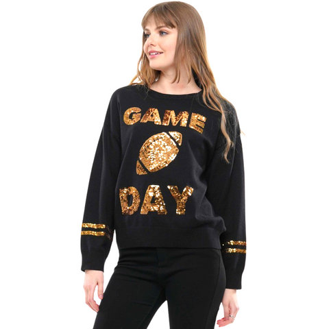 Black and Gold Sequin Game Day with Football Sweater (Each)
