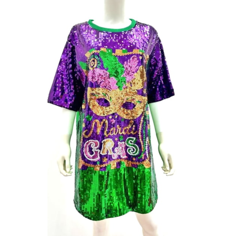 Mardi Gras Purple Sequin Mask Dress - One Size (Each)