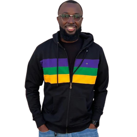 Adult Black Chest Stripe Zip Up Hoodie (Each)